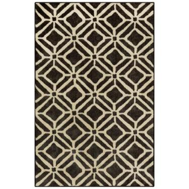 Imagem de Maples Rugs Tapetes geométricos modernos, feitos nos EUA, lavável, tapete antiderrapante para entrada, hall de entrada, cozinha e banheiro, 76 cm x 117 cm, preto/creme