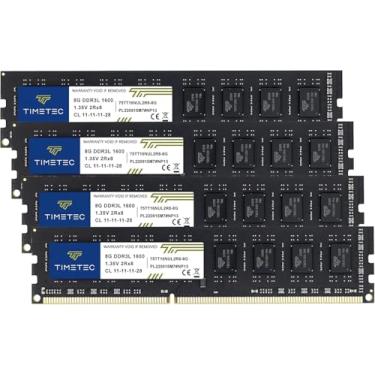 Imagem de Timetec Kit premium de 32 GB (4 x 8 GB) DDR3L / DDR3 1600MHz (DDR3L-1600) PC3L-12800 / PC3-12800 Non-ECC Unbuffered 1.35V/1.5V CL11 2Rx8 Dual Rank 240 pinos UDIMM Desktop PC Memória RAM (SDRAM