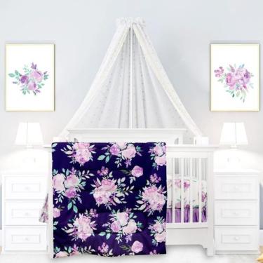 Imagem de Conjunto de cama de berço TANOFAR Purple Flower, 4 peças de algodão