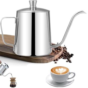 Imagem de Chaleira com bico em forma de pescoço de ganso, cafeteira em aço inoxidável, cafeteira, bule, chaleira, adequada para fogões elétricos de cerâmica, 350 ml (Prata)