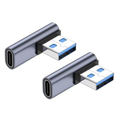 Imagem de Strhowill Pacote com 2 adaptadores USB C fêmea de 90 graus para USB macho, ângulo esquerdo tipo C para conversor de carregador USB A para laptop, desktop
