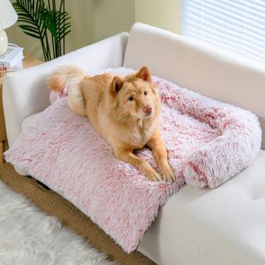Imagem de KHONSU PET Cama de cachorro calmante para sofá, 104 cm x 94 cm, tapete removível com pelúcia e reforço, cama de animal de estimação lavável antiderrapante para protetor de móveis para cães de até 20
