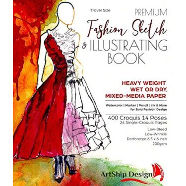 Imagem de Fashion Sketchbook 400 Figure Templates, Premium Hardcover, Heavy-Weight Multi-Media Paper (8.5x6 Travel Size)