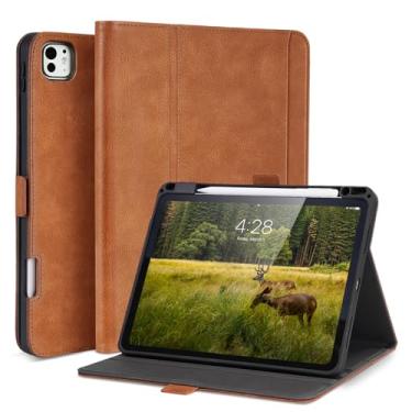 Imagem de AsileCuir Capa feita à mão para iPad Pro de 13 polegadas M4 2024 A2925 A2926 A3007 com bolso para lápis, suporte de vários ângulos, fecho magnético, capa protetora de couro vegano, hibernar/despertar