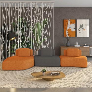 Imagem de Sofá 3 Lugares Orgânico Com Chaise E 2 Módulos Berlim Bouclê Caramelo-grafite K01 - D'rossi