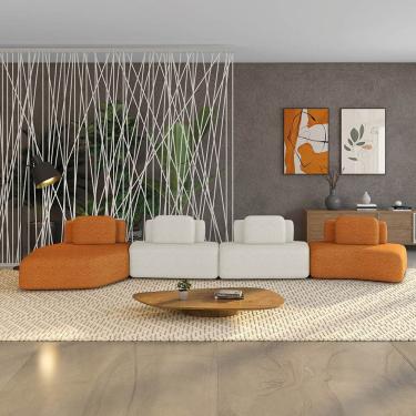 Imagem de Sofá 4 Lugares Orgânico Com Chaise E 3 Módulos Berlim Bouclê Caramelo-off White K01 - D'rossi