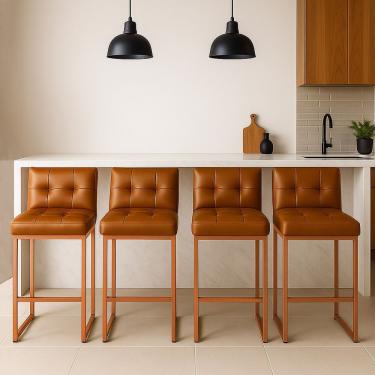 Imagem de Banqueta Cozinha Alta Com Encosto Industrial Kit 4 Bronze Lirina Pu C05 - D'rossi Whisky