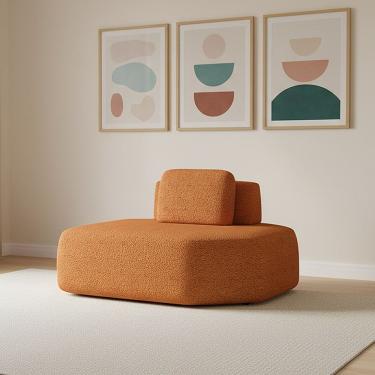 Imagem de Sofá Módulo Chaise 165cm Orgânico Sala Berlim Bouclê K01 - D'rossi Caramelo