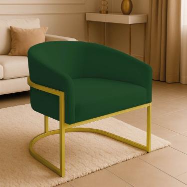 Imagem de Poltrona Sala Decorativa Industrial Dourada Arielle Veludo Cor Verde