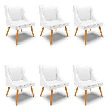 Imagem de Kit 6 Cadeiras Estofadas Para Sala De Jantar Pés Palito Lia Sintético Branco - Ibiza
