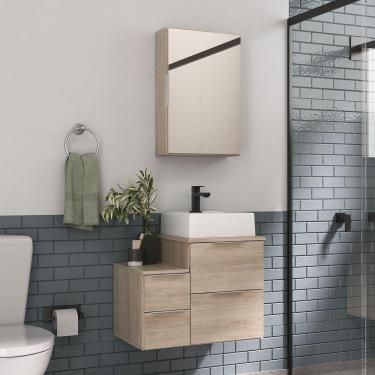 Imagem de Conjunto Gabinete Banheiro Nivus 60 (gabinete+espelheira+cuba) Madeirado Inteiro