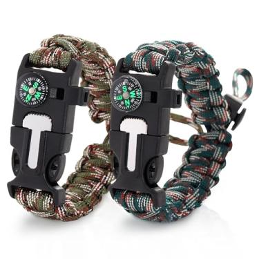 Imagem de Pulseiras táticas de paracord para homens – Pulseira de sobrevivência para uso diário com cordão de nylon – Acessório de mão elegante com fivela de liberação rápida para acampamento, caminhada