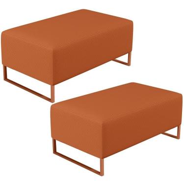 Imagem de Kit 02 Puffs Decorativo Sala De Estar Cléo 90cm W01 Base Ferro Cobre Tecido Terracota