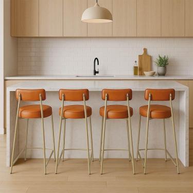 Imagem de Banqueta Cozinha Alta Com Encosto Industrial Champanhe Kit 4 Londres Pu D03 - D'rossi Cor Whisky