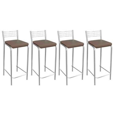 Imagem de Kit 4 Banquetas Sala Jantar Gênova 1b705cr 4 Un Cromado/courano Marrom - Kappesberg