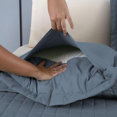 Imagem de Kit Cobre Leito Colcha Unique Casal Queen 3 Peças Matelado Percal 300 Fios - Azul