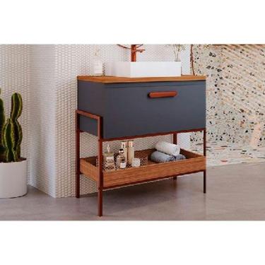 Imagem de Balcão P- Banheiro Portinari 1 Porta C- Cuba 60cm Titanium-freijo - Mgm