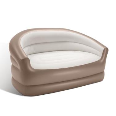 Imagem de TXZ outdoor Sofá inflável de colchão de ar de tamanho duplo, cadeira inflável dupla para adultos - espreguiçadeira inflável - Sofá de ar portátil para atividades internas/externas (marrom claro)