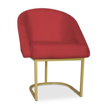 Imagem de Poltrona Decorativa Lua Veludo Amarelo Base Metal Dourada - Design Moderno e Conforto para Sala, Quarto - JRC Móveis (Base Metal, Vermelho)