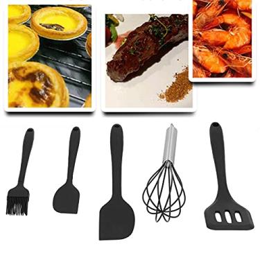Imagem de Conjunto de utensílios de cozinha de silicone, 5 peças, espátula de grau alimentício e pincel antiaderente para assar, cozinhar, decoração de bolos, fazer confeitaria com gancho para armazenamento