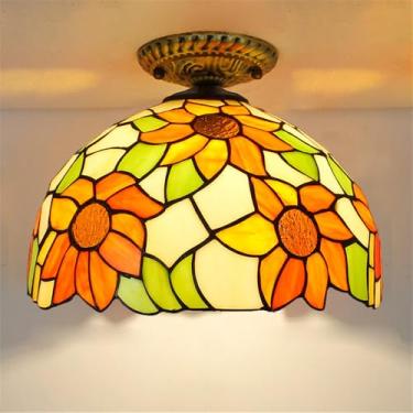 Imagem de Luminária de teto contemporânea LED estilo retrô americano para sala de estar, restaurante, quarto, casa de campo, hotel, corredor, café, bar, decoração em vidro colorido (Estilo 31)