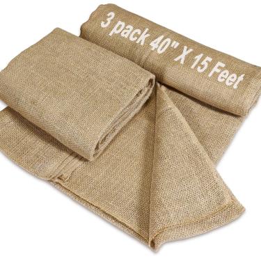 Imagem de Wlirantim Pacote com 3, tecido de serapilheira natural de 101,6 x 15 pés, estopa multiuso para barreira de ervas daninhas e jardinagem, fibra de juta para decoração, corredor de cerimônia de casamento