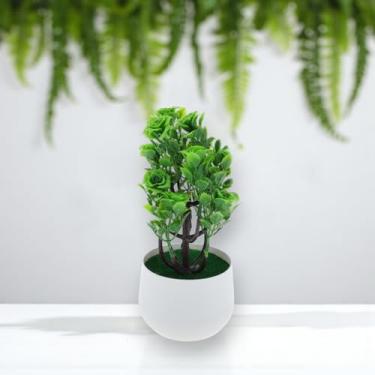 Imagem de Generic 1 peça de plantas artificiais, 12 peças, árvore, rosa, arranjo de vaso artificial, plástico verde, 9 x 9 x 23 cm