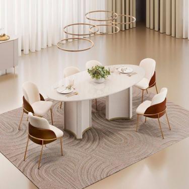 Imagem de Conjunto Liz Tampo Orgânico 218cm com 6 Cadeiras Vitta Off White/Terracota/Perola