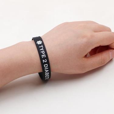 Imagem de Pulseira médica de silicone durável para homens e mulheres, pulseira confortável de alerta de identificação médica, pulseira de emergência multicolorida flexível à prova de suor para sangue, alergia