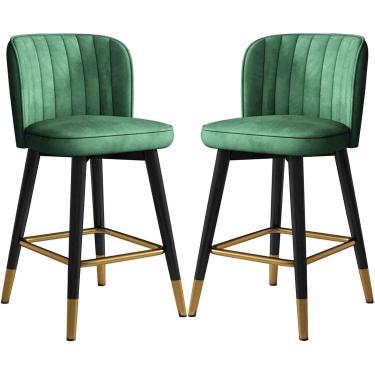 Imagem de Conjunto De 2 Bar Giratório Bar Cozinha Veludo Estofado Cadeira Alta Bar Com Apoio Para Os Pés E Encosto Para Bar De Balcão Doméstico, Green, 65cm(25.6'')