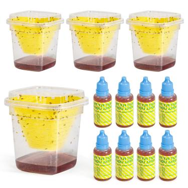 Imagem de Pestoptek 4 armadilhas para moscas de frutas para ambientes internos, 90 dias de isca, matador de moscas de frutas para cozinha e casa, apanhador de moscas de frutas reutilizável não tóxico com 12