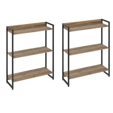 Imagem de Kit 2 Estantes Escritório 3 Prateleiras 104x80cm Carvalho