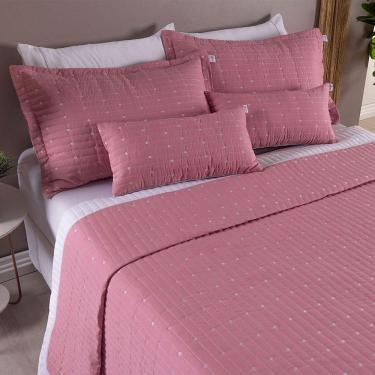 Imagem de Kit Cobre Leito King 7 Peças Bordado Urbany 100% Poliéster Hipercal 400 Fios Rosê