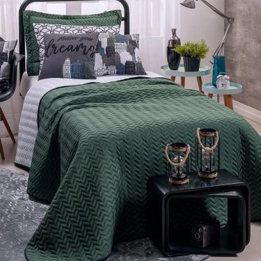 Imagem de Kit Cobre Leito 5 Peças Solteiro Colorful To Decorando 100% Poliéster - Street House Verde Militar