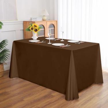 Imagem de Toalha de mesa retangular para banquetes, cor sólida, resistente, resistente a vincos, lavável, toalha de mesa de cetim, capa decorativa para mesa de jantar, festa de buffet e casamento, cor de café