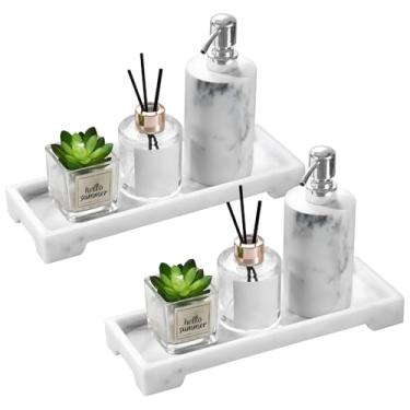 Imagem de Pacote com 2 bandejas de banheiro de silicone, organizadores antiderrapantes elevados, mármore branco, perfeito para bancadas
