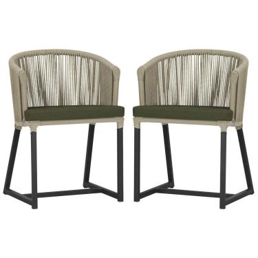 Imagem de 2 Cadeiras De Jantar Noronha Preta Corda Náutica E13 Trama Rami