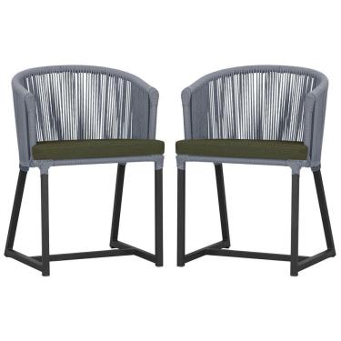 Imagem de 2 Cadeiras De Jantar Noronha Preta Corda Náutica E13 Trama Prata