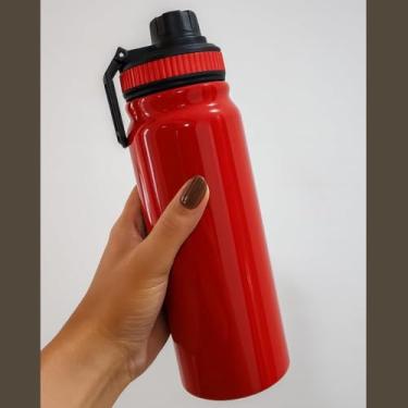 Imagem de Garrafa Térmica Inox, 800ml, Isolamento à Vácuo, Tampa Esportiva Antivazamento, Mantém 12h Frio 8h Quente, Vermelho