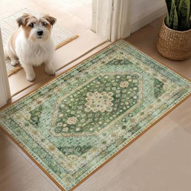 Imagem de Acetiamin Tapete de área lavável à máquina 5 x 7 cm para entrada, tapete neutro boêmio pequeno para porta da frente, tapete de porta interno antiderrapante para entrada, quarto, sala de jantar e