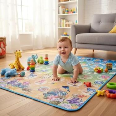 Imagem de Tapete Atividade Térmico Tatame Infantil Bebê 1,80x1,20 Dobrável Atividades Criança Engatinhar Portátil Educativo Gigante Estampas (Fundo do Mar)