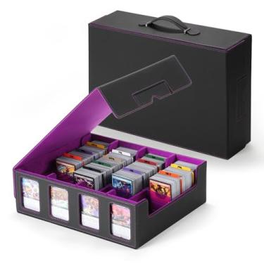 Imagem de GAISTEN Trading Card Storage Box - 4 Row, 3200 Capacity With Detachable Lid As Game Mat, Portable Handle, Display Windows And Leather Magnetic Closure - Ideal For TCG And MTG Deck Box, Purple