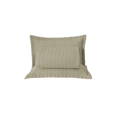 Imagem de Têxtil Casa Kit Cobre Leito Matelado 3 Peças, Bege, Percal 300 Fios, Casal Queen King, Poliéster, Design Moderno, com 2 Porta Travesseiros (Cáqui, King)