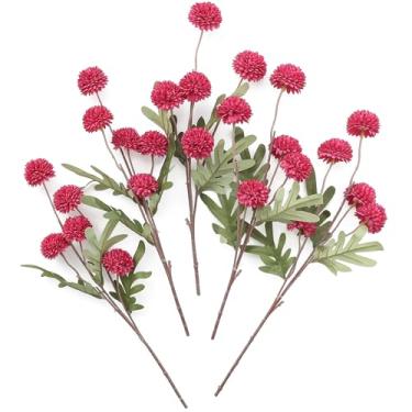 Imagem de Floroom 5 peças de flores artificiais de seda sintética rosa escuro, mini crisântemos falsos a granel com hastes para centros de mesa de casamento fúcsia, arranjos florais, enchimentos de vasos