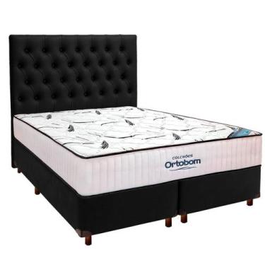 Imagem de Cama Box Preto + Colchão Queen High Foam Ortobom + Cabeceira