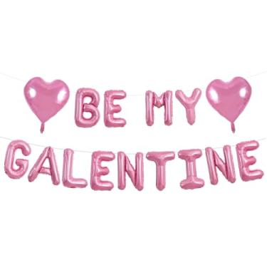 Imagem de TONIFUL 16 Inch Pink BE MY GALENTINE Letter with 2pcs 18Inch Heart Balloons Foil Alphabet Women Friends Banner for Valentine's Day Galentine's Day Women's Day party Ladies Girls Party Supplies