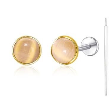 Imagem de Limerencia Brincos hipoalergênicos para orelhas sensíveis – Brincos redondos de titânio G23, cartilagem de 5 mm, brincos perfurados de pedra para presente feminino e masculino