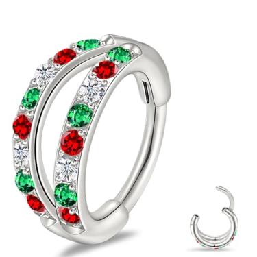 Imagem de limerencia Anel de nariz de titânio - Brinco de cartilagem de argola dupla G23 - Anel clicker de 20G para septo, hélice, concha, Daith, piercing Tragus - Joias corporais hipoalergênicas para mulheres