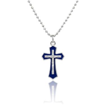 Imagem de Bittrend Jewels Colar com pingente religioso de cruz crucifixo de Jesus Cristo em tom prateado com incrustação de esmalte para homens e mulheres - várias cores, Small, Metal, Sem Pedra Preciosa