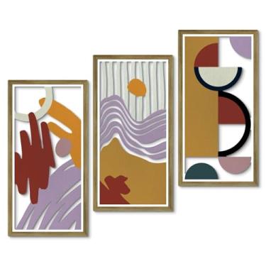 Imagem de Putuo Decor Conjunto de 3 obras de arte emolduradas estilo ocidental, painéis geométricos abstratos recortados em tons terrosos e design rústico, decoração moderna de quarto ocidental para sala de